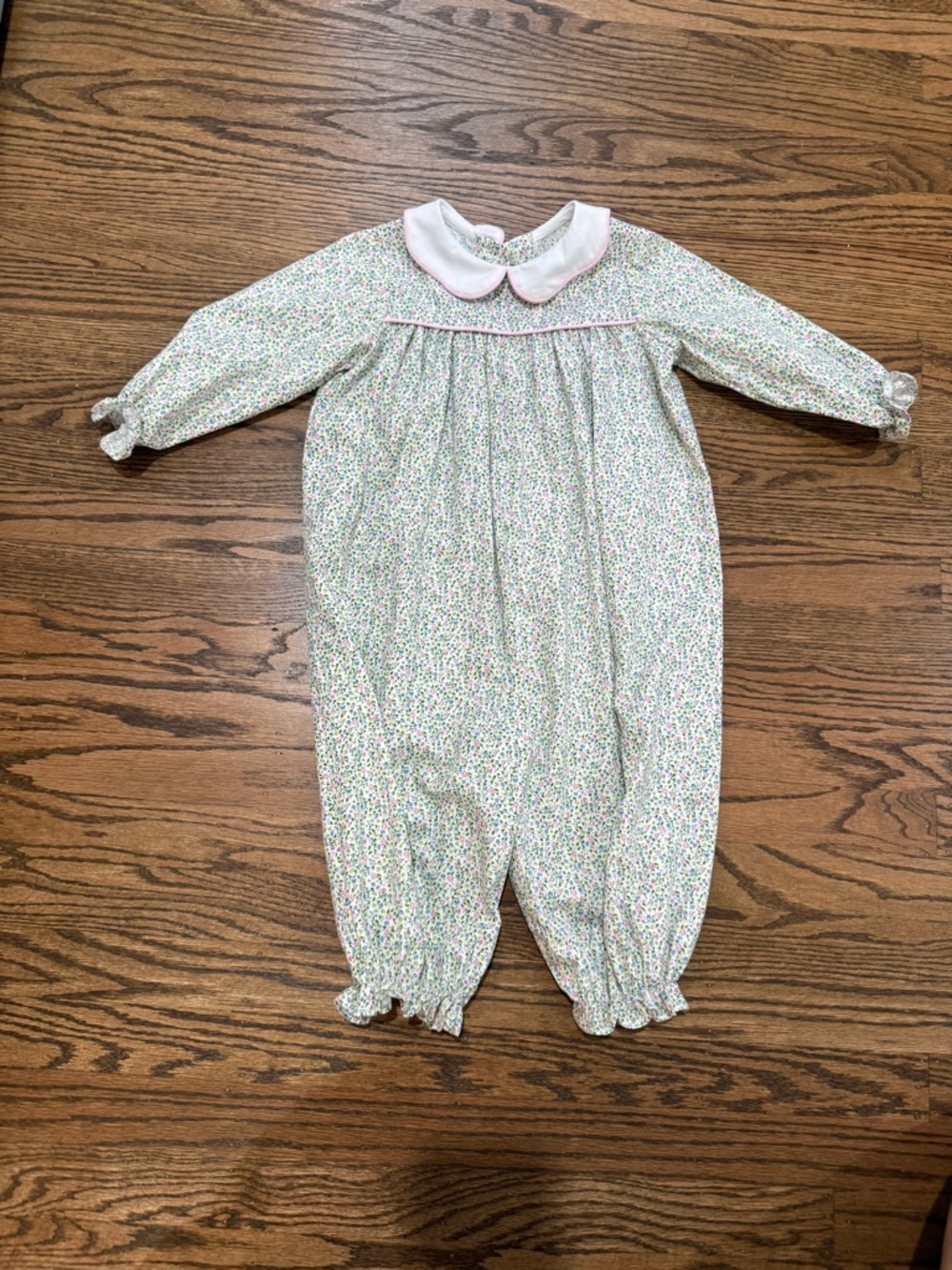 Anvy Kids Floral Baby Long Romper with Peter Pan Collar - Pink & Green